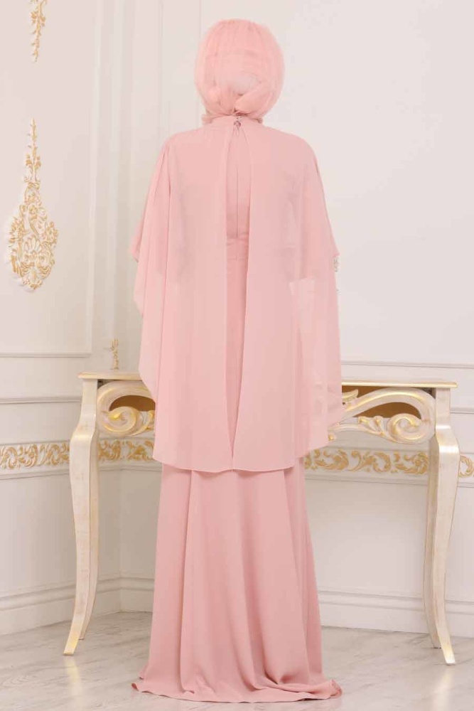 Rose Poudré - Tesettürlü Abiye Elbise - Robe de Soirée Hijab - 39170PD - 2