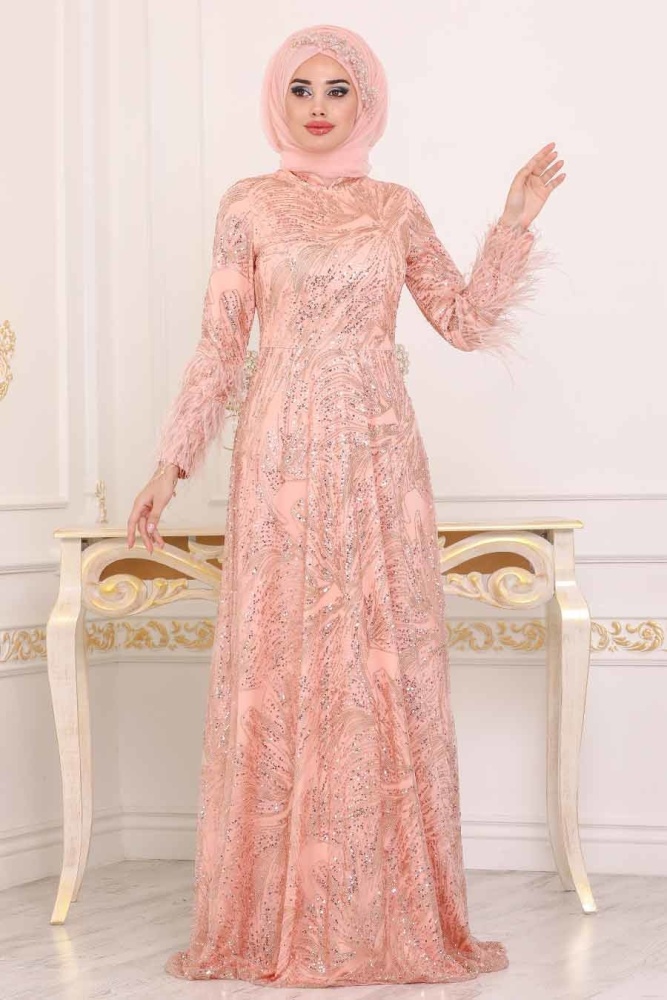 Rose Poudré - Tesettürlü Abiye Elbise - Robe de Soirée Hijab -39191PD - 1