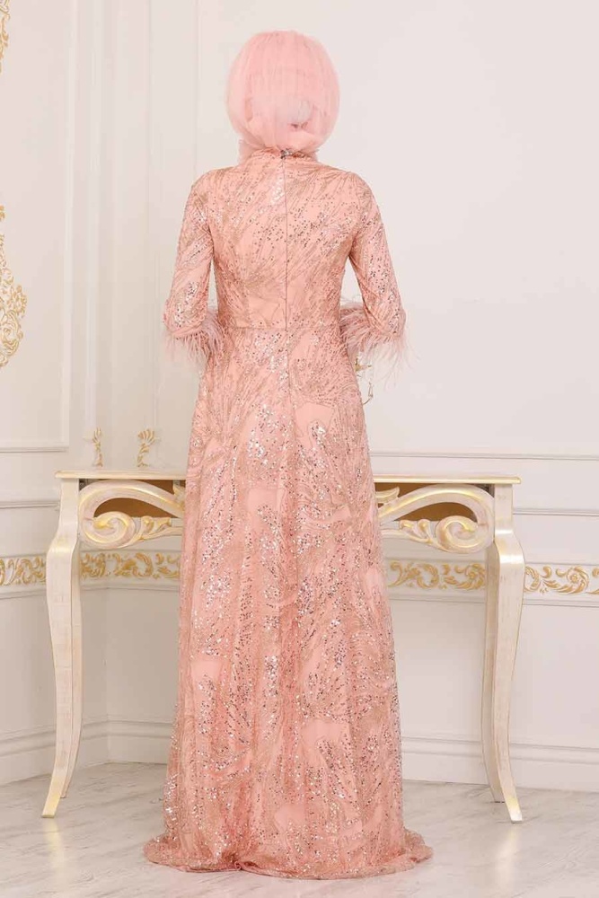 Rose Poudré - Tesettürlü Abiye Elbise - Robe de Soirée Hijab -39191PD - 2