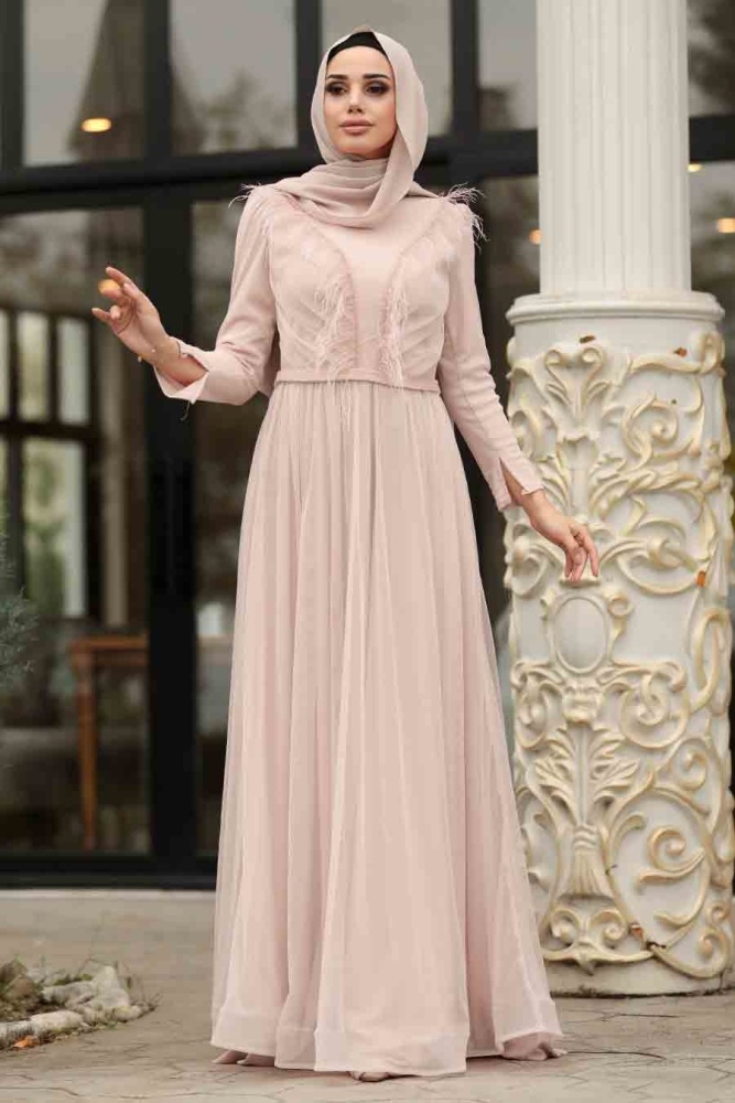 Rose Poudré - Tesettürlü Abiye Elbise - Robe de Soirée Hijab - 3959PD - 1