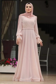 Rose Poudré - Tesettürlü Abiye Elbise - Robe de Soirée Hijab - 3966PD - Thumbnail
