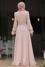 Rose Poudré - Tesettürlü Abiye Elbise - Robe de Soirée Hijab - 3966PD - Thumbnail