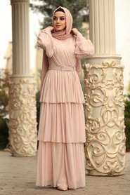 Rose Poudré - Tesettürlü Abiye Elbise - Robe de Soirée Hijab - 40191PD - Thumbnail
