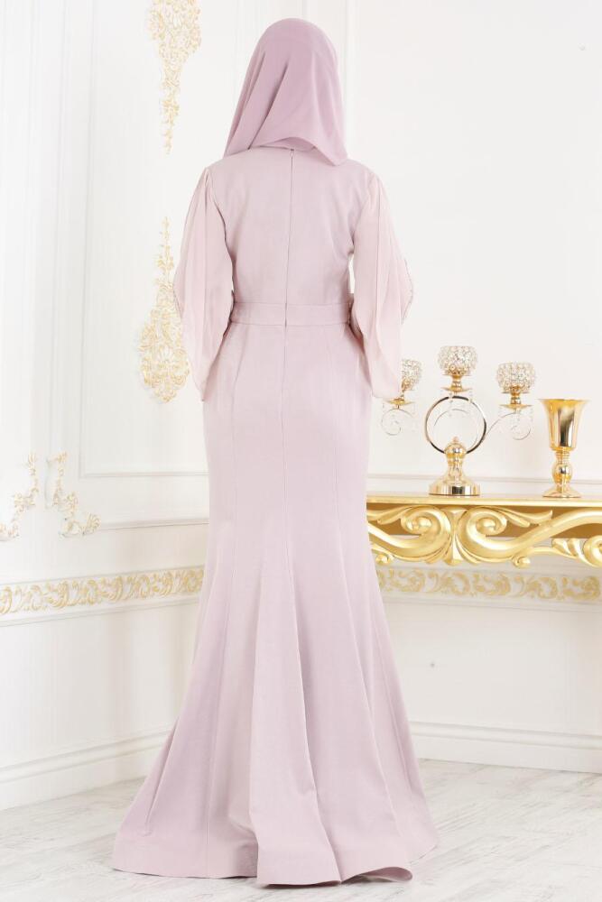 Rose Poudré - Tesettürlü Abiye Elbise - Robe de Soirée Hijab 4575PD - 2