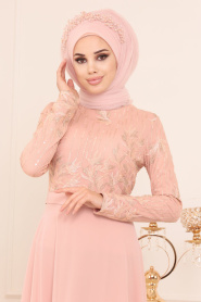 Rose Poudré-Tesettürlü Abiye Elbise - Robe de Soirée Hijab 82220PD - Thumbnail