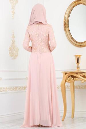 Rose Poudré - Tesettürlü Abiye Elbise - Robe de Soirée Hijab 82380PD - 3