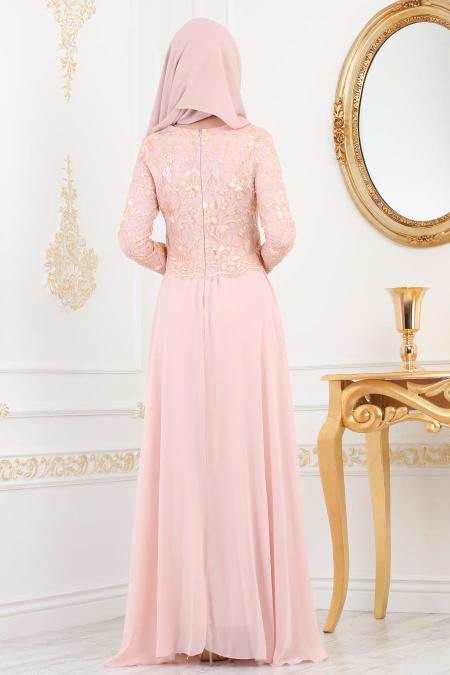 Rose Poudré - Tesettürlü Abiye Elbise - Robe de Soirée Hijab 82380PD - 3