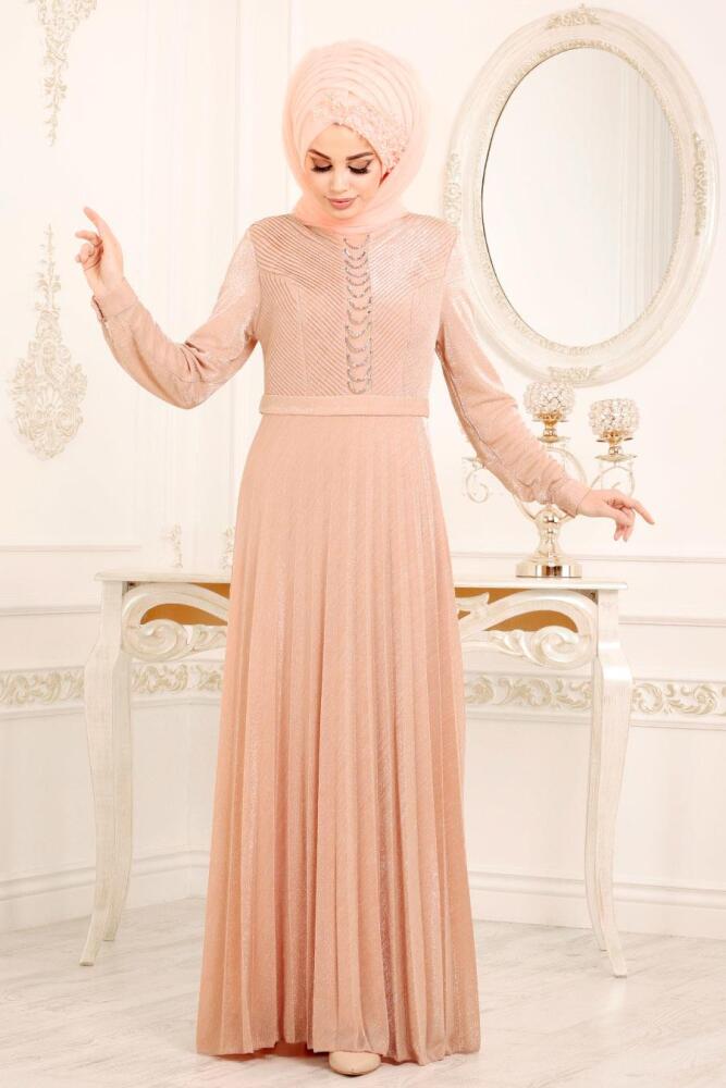 Rose Poudré-Tesettürlü Abiye Elbise -Robe de Soirée Hijab 8472PD - 1