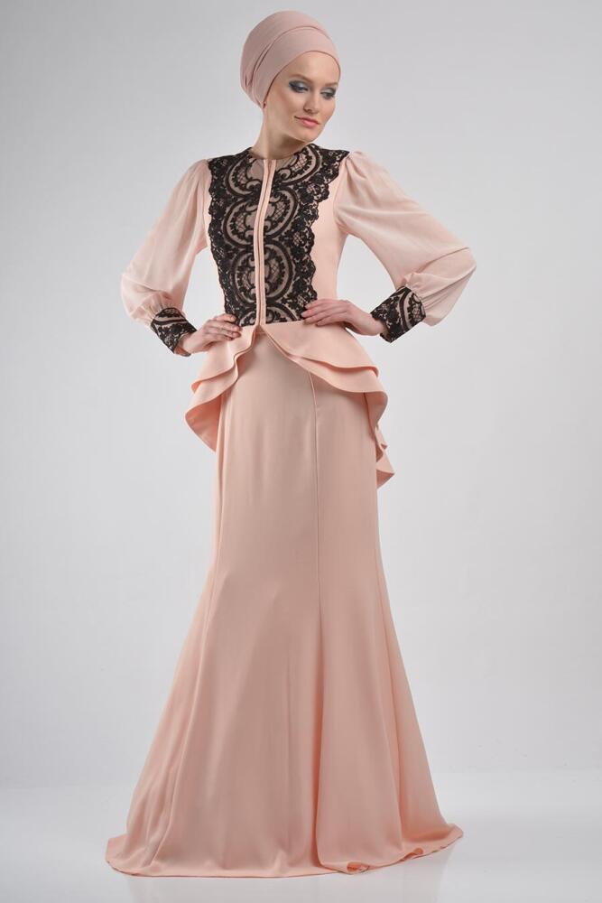 Rose Poudré - Tesettürlü Abiye Elbise - Robe de Soirée Hijab - 9003PD - 1
