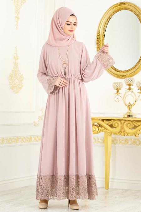 Rose Poudré - Tesettürlü Abiye Elbise - Robes de Soiré 37581PD - 2