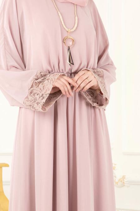 Rose Poudré - Tesettürlü Abiye Elbise - Robes de Soiré 37581PD - 3