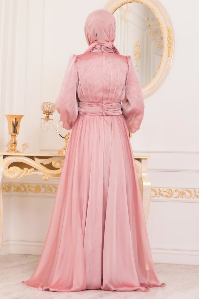 Rose Poudré-Tesettürlü Abiye Elbise-Robes de Soirée-41180PD - 3