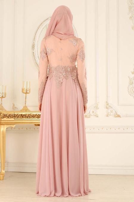 Rose Poudré- Tesettürlü Abiye Elbise - Robes de Soirée 7601PD - 2