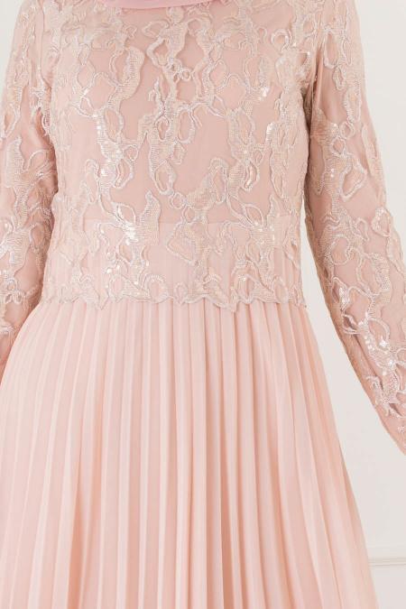 Rose Poudré - Tesettürlü Abiye Elbise - Robes de Soirée 8240PD - 2