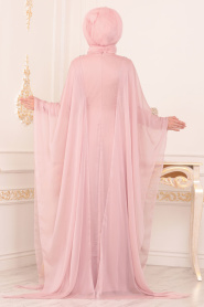 Rose Poudré- Tesettürlü Abiye Elbise - Robes de Soirée Hijab 190701PD - Thumbnail