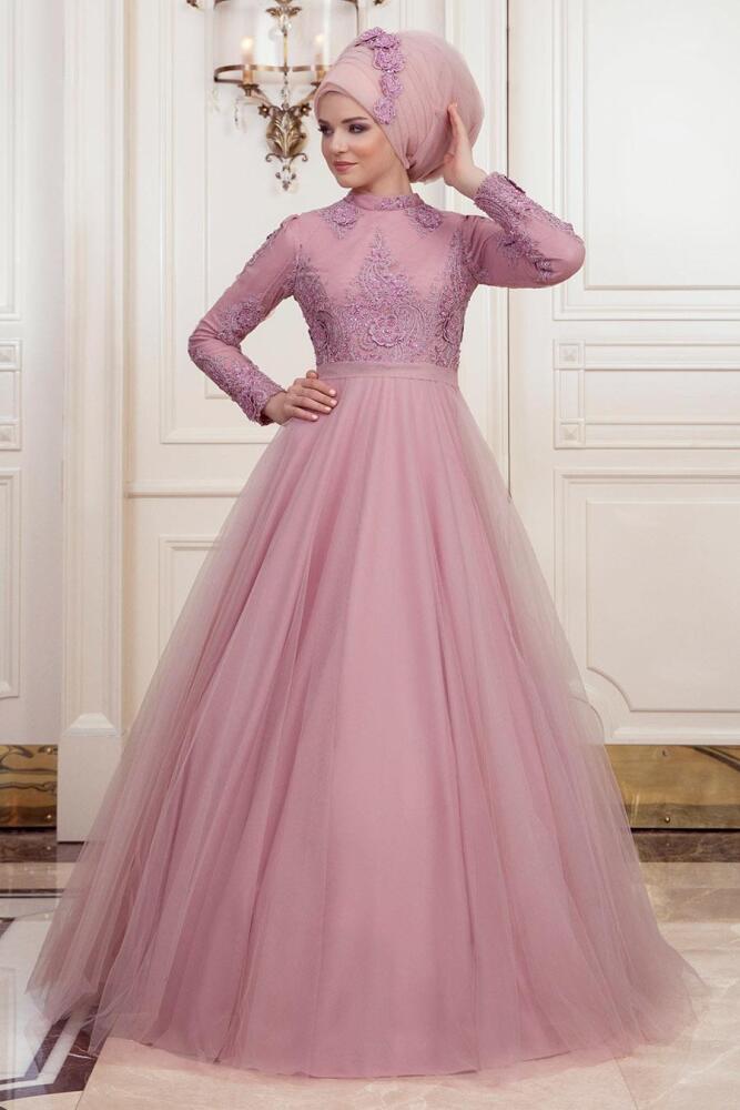 Rose Poudré - Tesettürlü Abiye Elbise - Robes de Soirée Hijab 190901PD - 3