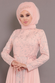 Rose Poudré - Tesettürlü Abiye Elbise - Robes de Soirée Hijab 20620PD - Thumbnail