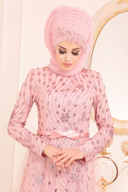 Rose Poudré - Tesettürlü Abiye Elbise - Robes de Soirée Hijab 20872PD - Thumbnail