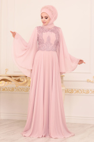 Rose Poudré - Tesettürlü Abiye Elbise - Robes de Soirée Hijab 4675PD - Thumbnail