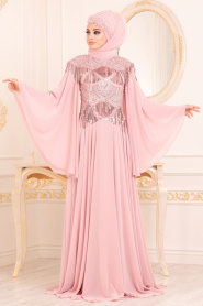 Rose Poudré - Tesettürlü Abiye Elbise - Robes de Soirée Hijab 46790PD - Thumbnail