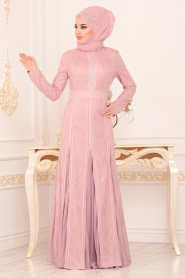 Rose Poudré- Tesettürlü Abiye Elbise - Robes de Soirée Hijab 85350PD - Thumbnail