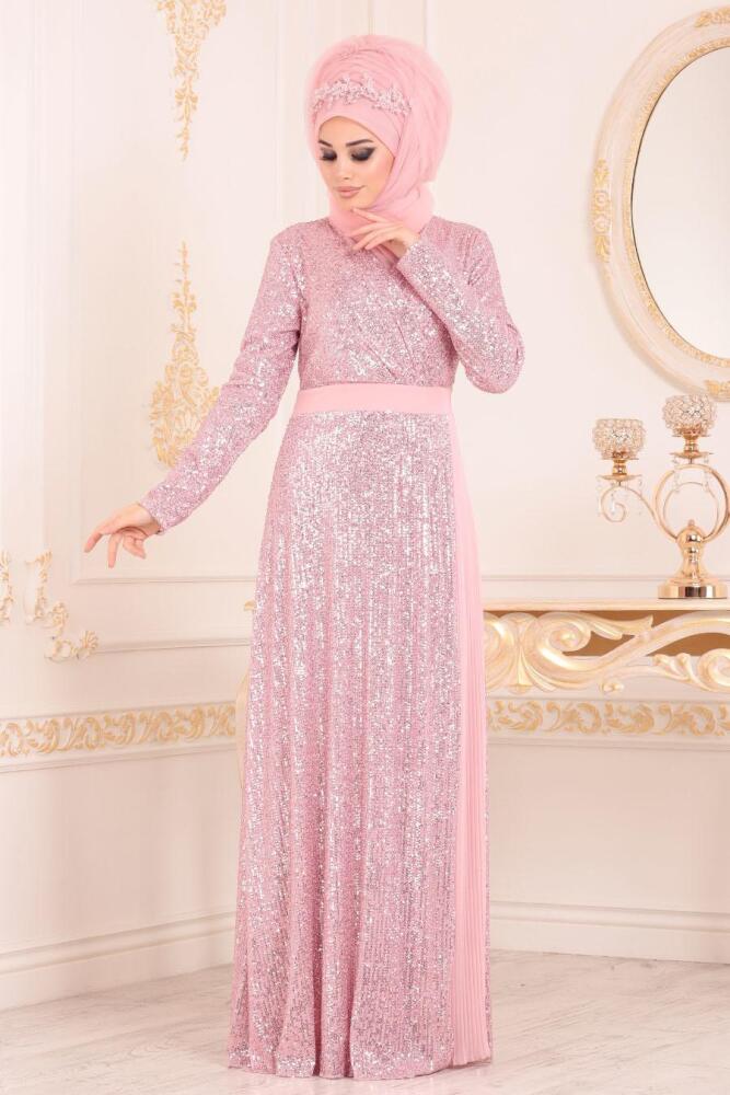 Rose Poudré - Tesettürlü Abiye Elbise - Robes de Soirée Hijab 85550PD - 1