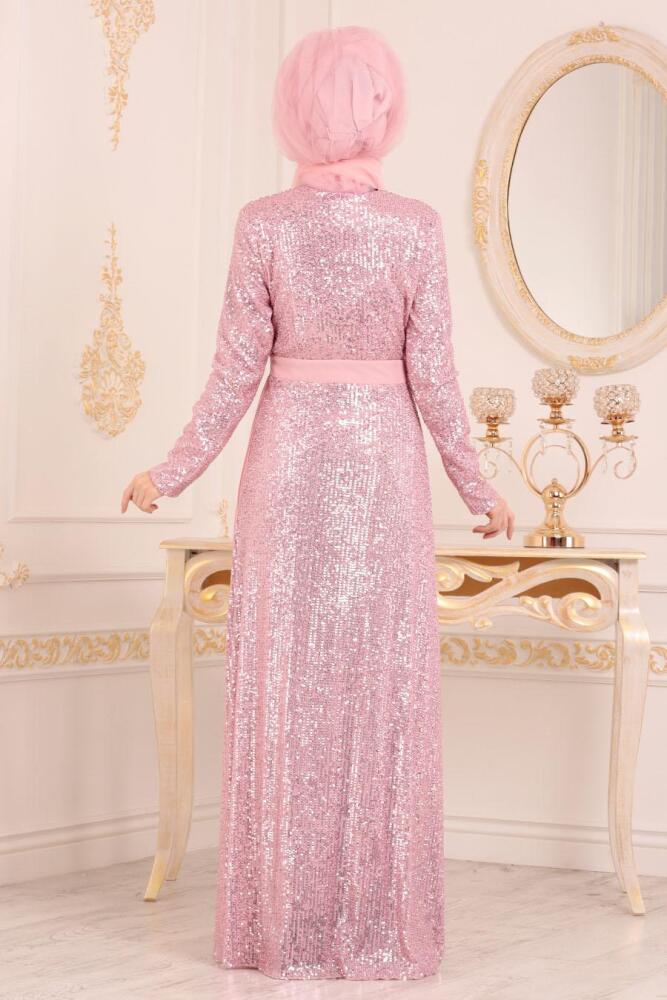 Rose Poudré - Tesettürlü Abiye Elbise - Robes de Soirée Hijab 85550PD - 2