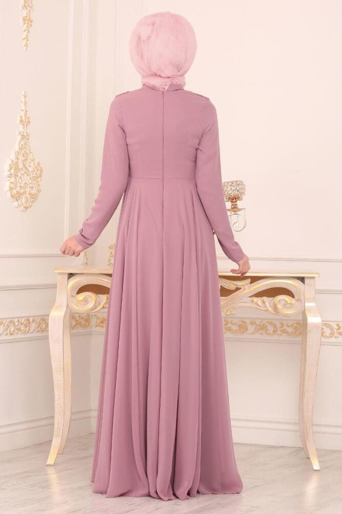 Rose Poudré- Tesettürlü Abiye Elbise - Robes de Soirée Hijab 8566PD					 - 2