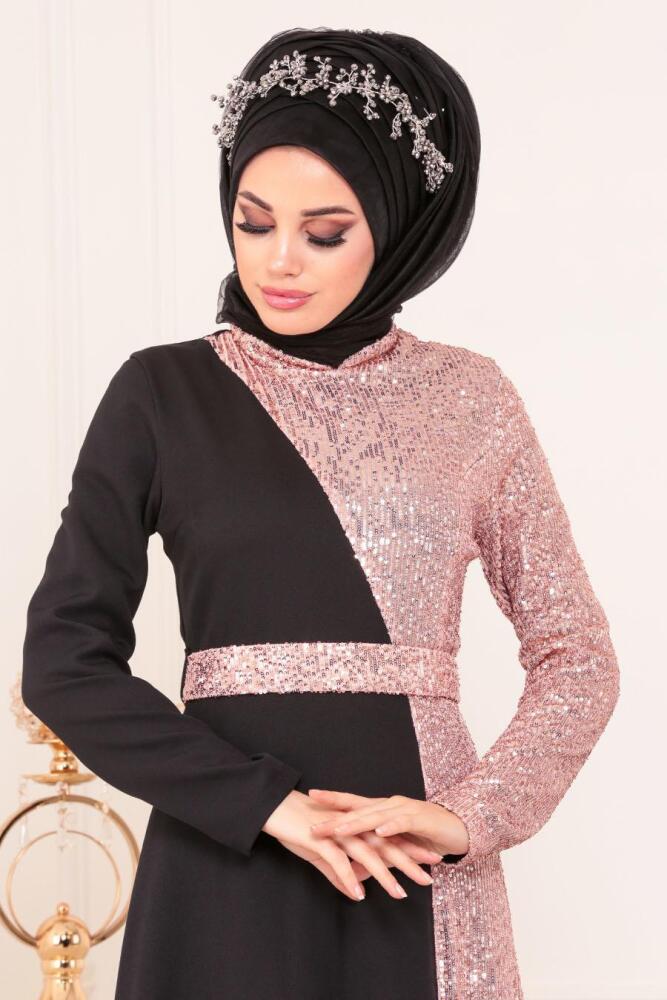 Rose Poudré - Tesettürlü Abiye Elbise - Robes de Soirée Hijab 8611PD - 2