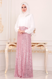 Rose Poudré- Tesettürlü Abiye Elbise - Robes de Soirée Hijab 8632PD - Thumbnail