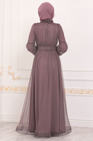 Rose Poussiéreuse Foncé - Tesettürlü Abiye Elbise - Robe de Soirée Hijab - 40275KGK - Thumbnail