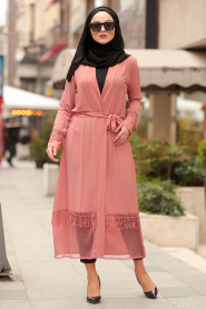 Rose Poussiéreuse - Nayla Collection - Manteau Hijab 3273GK - Thumbnail