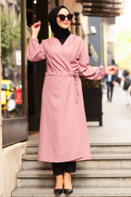 Rose Poussiéreuse- Nayla Collection - Manteau Hijab 5466GK - Thumbnail
