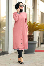 Rose Poussiéreuse - Neva Style - Manteau Hijab - 60251GK - Thumbnail