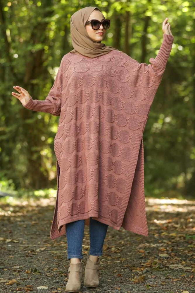 Rose Poussiéreuse - Neva Style - Poncho en tricot hijab - 15652GK - 1