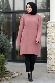 Rose Poussiéreuse - Neva Style - Pull en Maille Hijab - 6012GK - Thumbnail