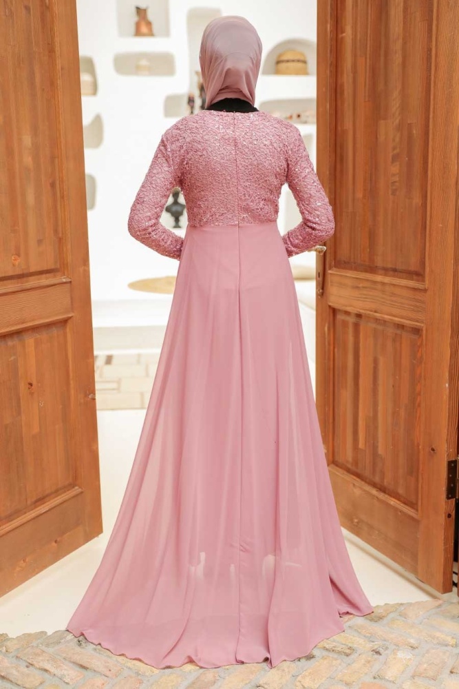 Rose Poussiéreuse - Neva Style - Robe de Soirée Hijab - 90000GK - 4