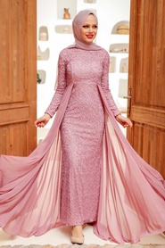 Rose Poussiéreuse - Neva Style - Robe de Soirée Hijab - 90000GK - Thumbnail