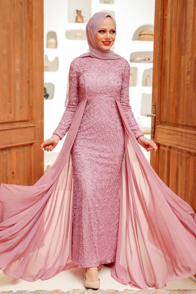 Rose Poussiéreuse - Neva Style - Robe de Soirée Hijab - 90000GK - 1