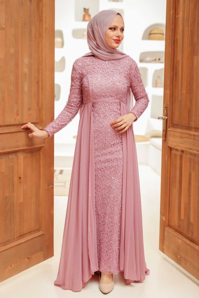 Rose Poussiéreuse - Neva Style - Robe de Soirée Hijab - 90000GK - 2