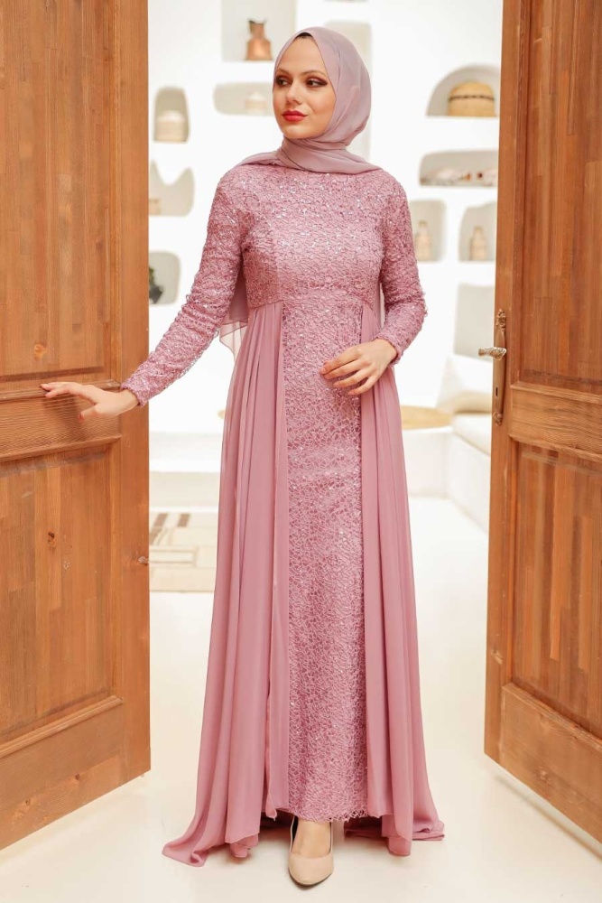 Rose Poussiéreuse - Neva Style - Robe de Soirée Hijab - 90000GK - 3