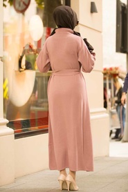 Rose Poussiéreuse - Neva Style - Robe En Tricot Hijab - 15628GK - Thumbnail