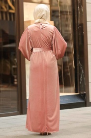 Rose Poussiéreuse - Neva Style - Robe En Velours Hijab - 3274GK - Thumbnail
