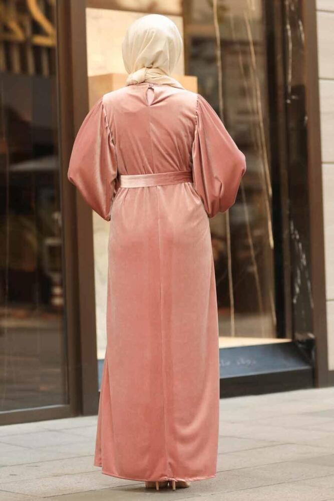Rose Poussiéreuse - Neva Style - Robe En Velours Hijab - 3274GK - 2
