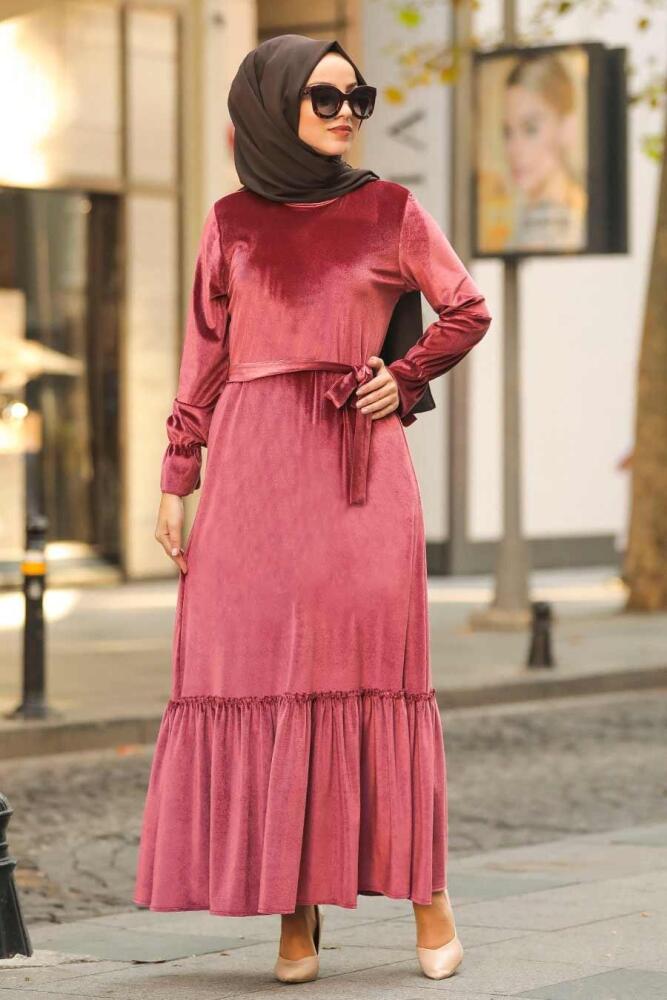 Rose Poussiéreuse - Neva Style - Robe En Velours Hijab - 50530GK - 1