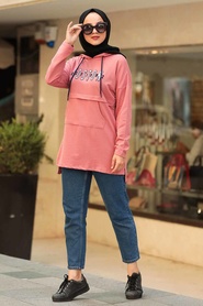 Rose Poussiéreuse - Neva Style - Sweat-shirt et tunique - 8503GK - Thumbnail