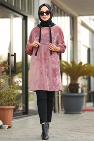 Rose Poussiéreuse - Neva Style - Sweat-shirt Et Tunique Velours - 41421GK - Thumbnail