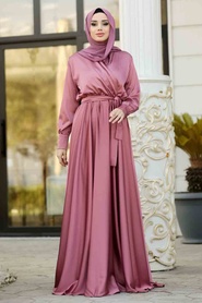 Rose Poussiéreuse - Tesettürlü Abiye Elbise - Robe de Soirée Hijab - 1418GK - Thumbnail