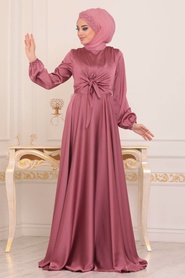 Rose Poussiéreuse - Tesettürlü Abiye Elbise - Robe de Soirée Hijab -14251GK - Thumbnail