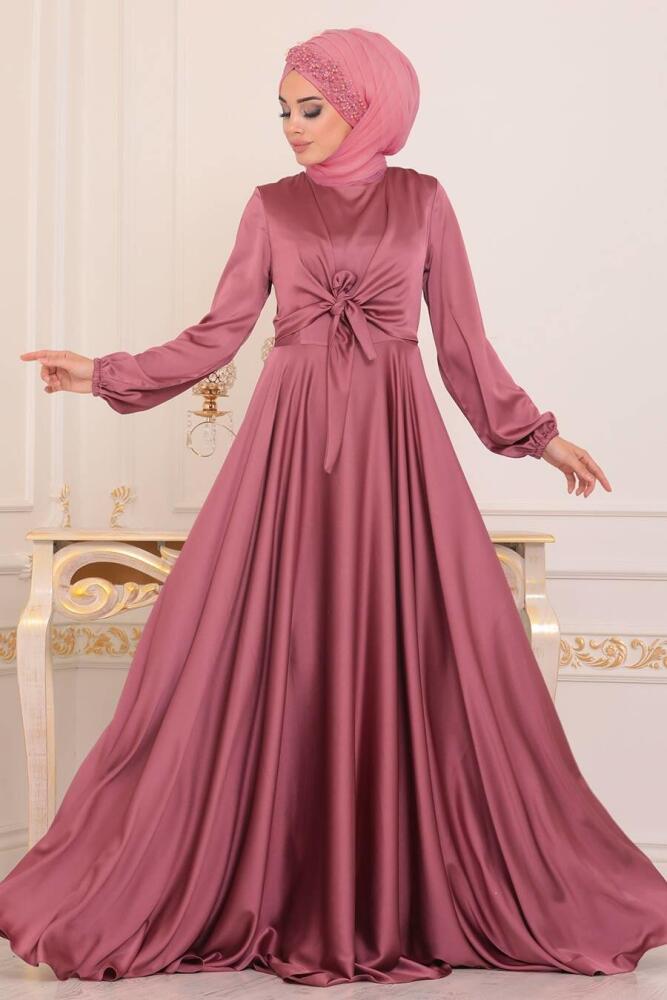 Rose Poussiéreuse - Tesettürlü Abiye Elbise - Robe de Soirée Hijab -14251GK - 2